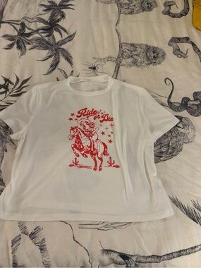 Women’s crop top Ride or Die' White Graphic Tee with Red Print